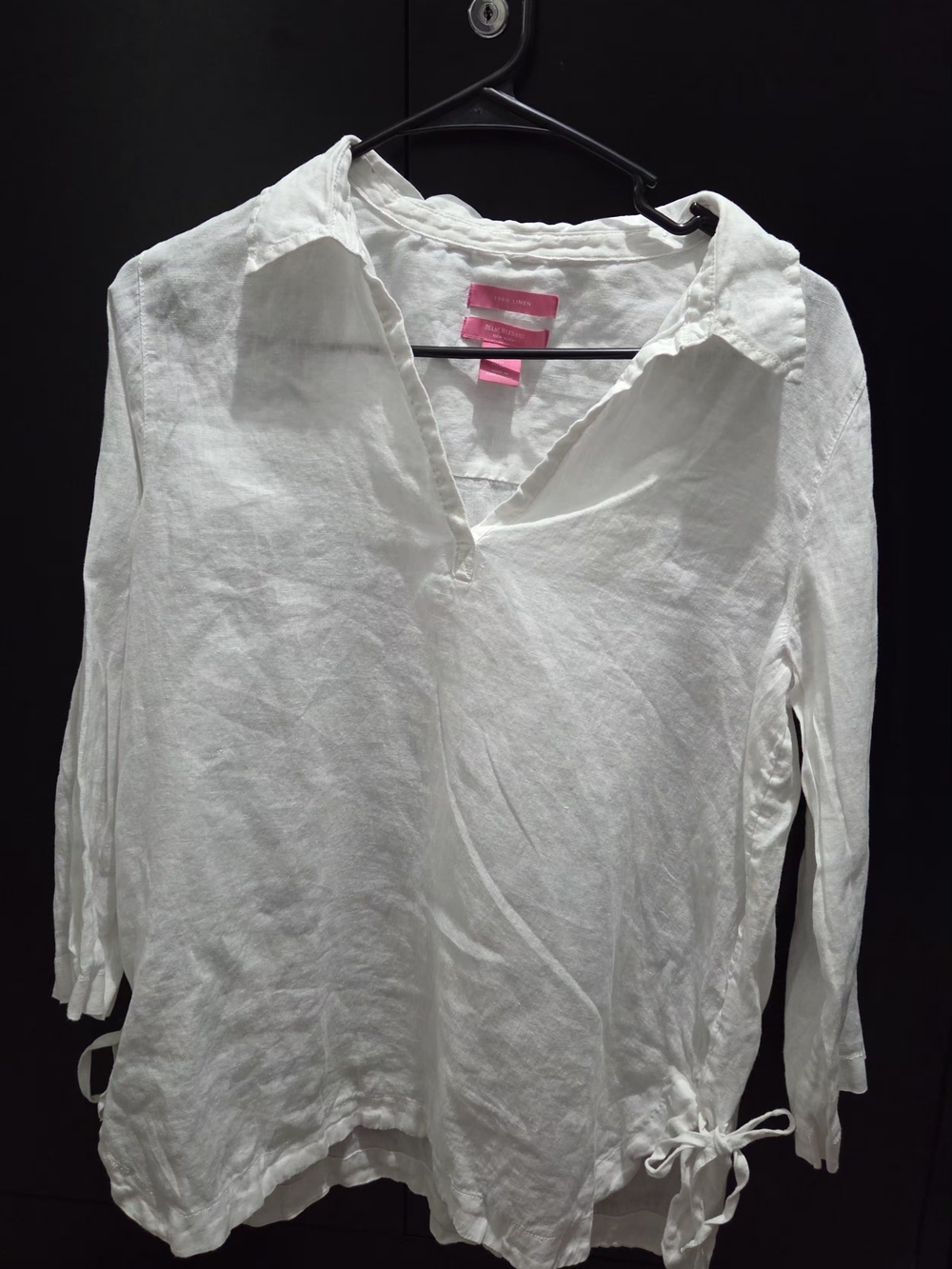 Issac Mizrahi Women's White V-Neck 100% Linen Tunic Top